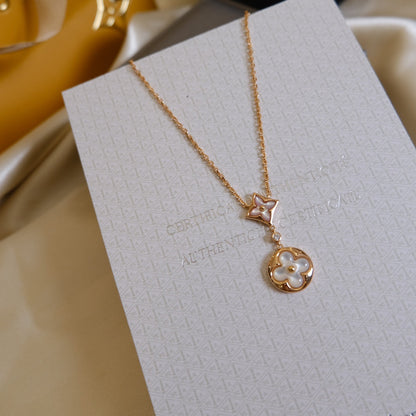 [Love Aura]STAR AND SUN WHITE MOP 2 MOTIF PINK GOLD NECKLACE