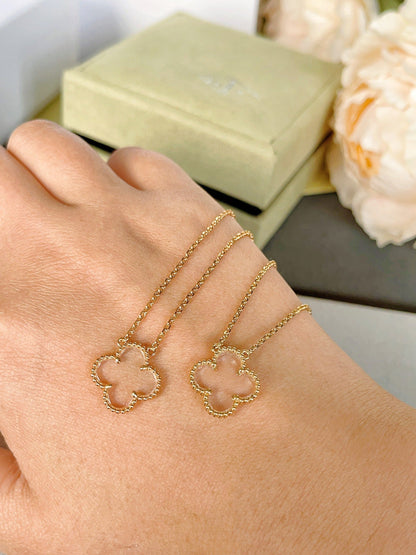 [Love Aura]CLOVER ROCK CRYSTAL ROSE GOLD NECKLACE