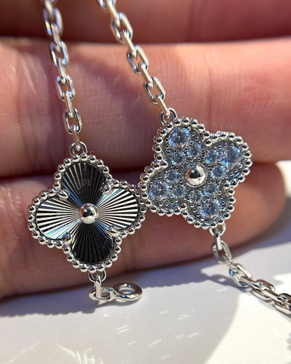 [Love Aura]CLOVER 5 MOTIF SILVER DIAMOND BRACELET