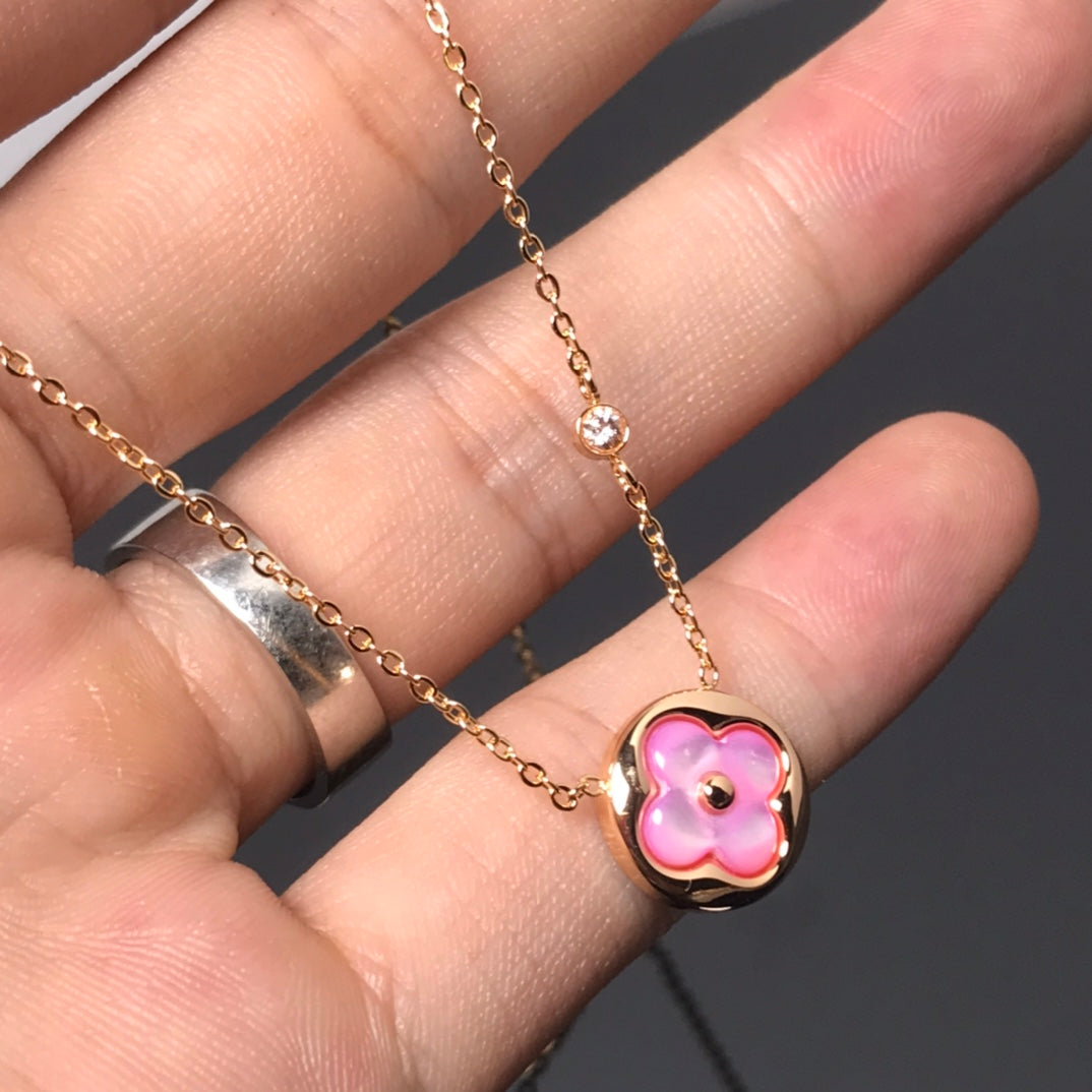 [Love Aura]COLOR BLOSSOM PINK MOP SUN GOLD NECKLACE