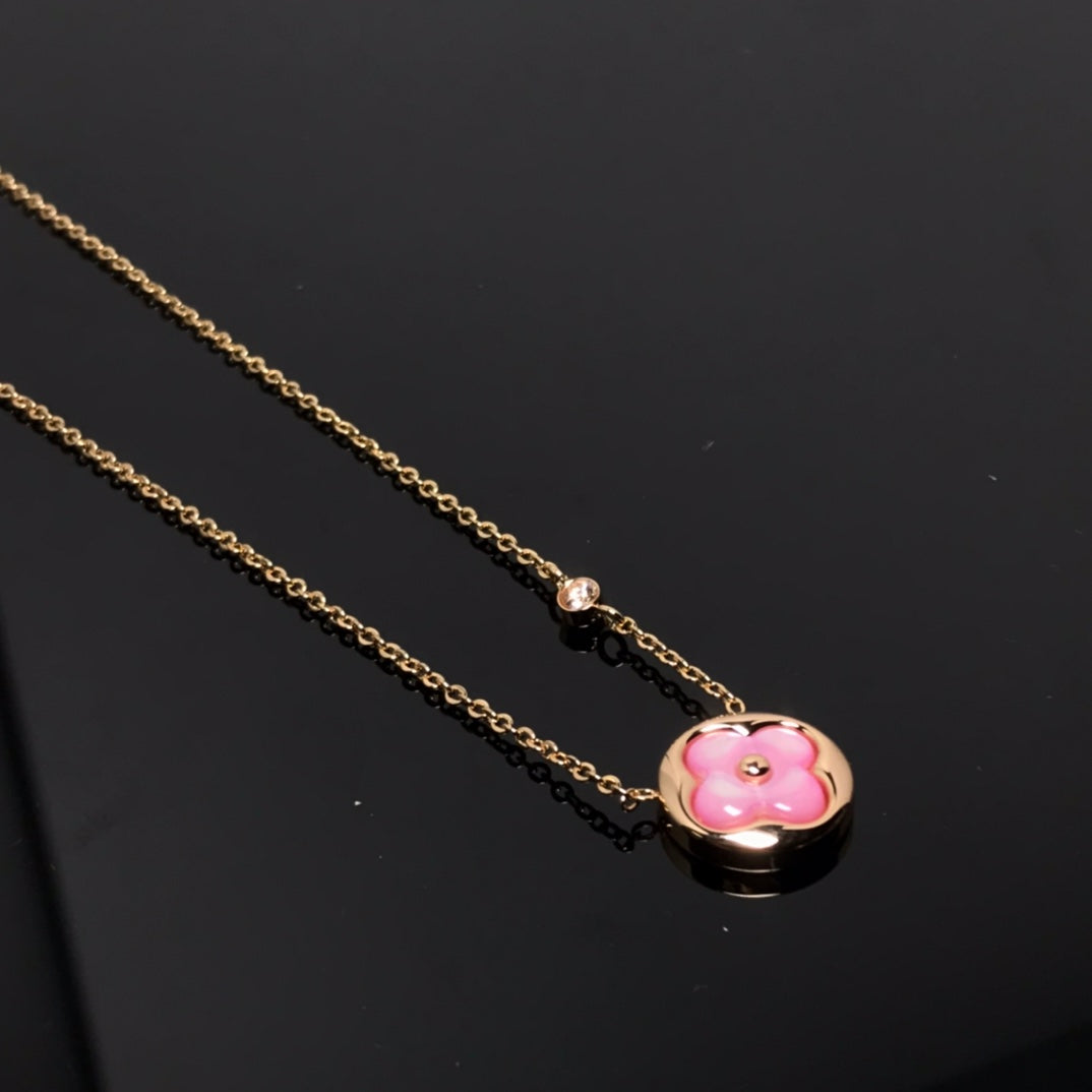 [Love Aura]COLOR BLOSSOM PINK MOP SUN GOLD NECKLACE