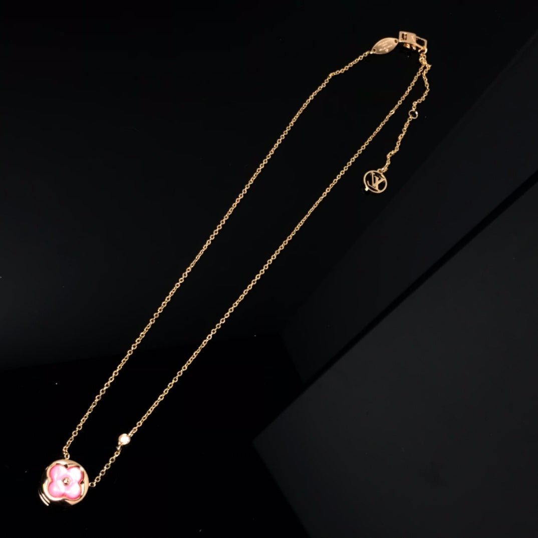 [Love Aura]COLOR BLOSSOM PINK MOP SUN GOLD NECKLACE