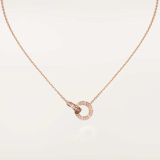 [Love Aura]LOVE 7.6MM NECKLACE ROSE GOLD AND SILVER  FULL DIAMOND