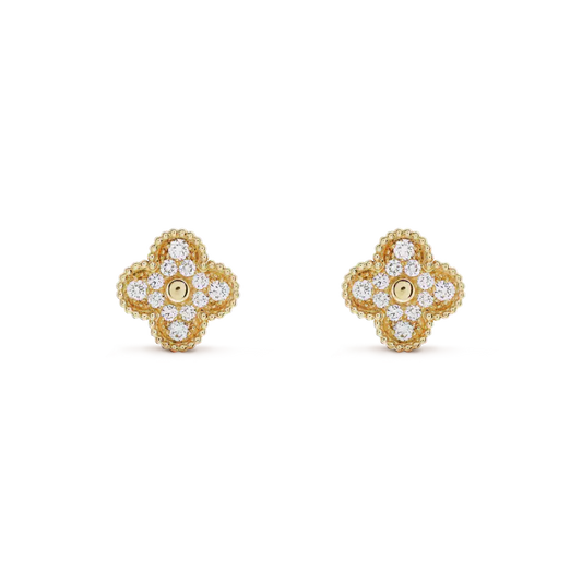 [Love Aura]CLOVER MEDIUM 1 MOTIFS FUll DIAMOND EARRINGS