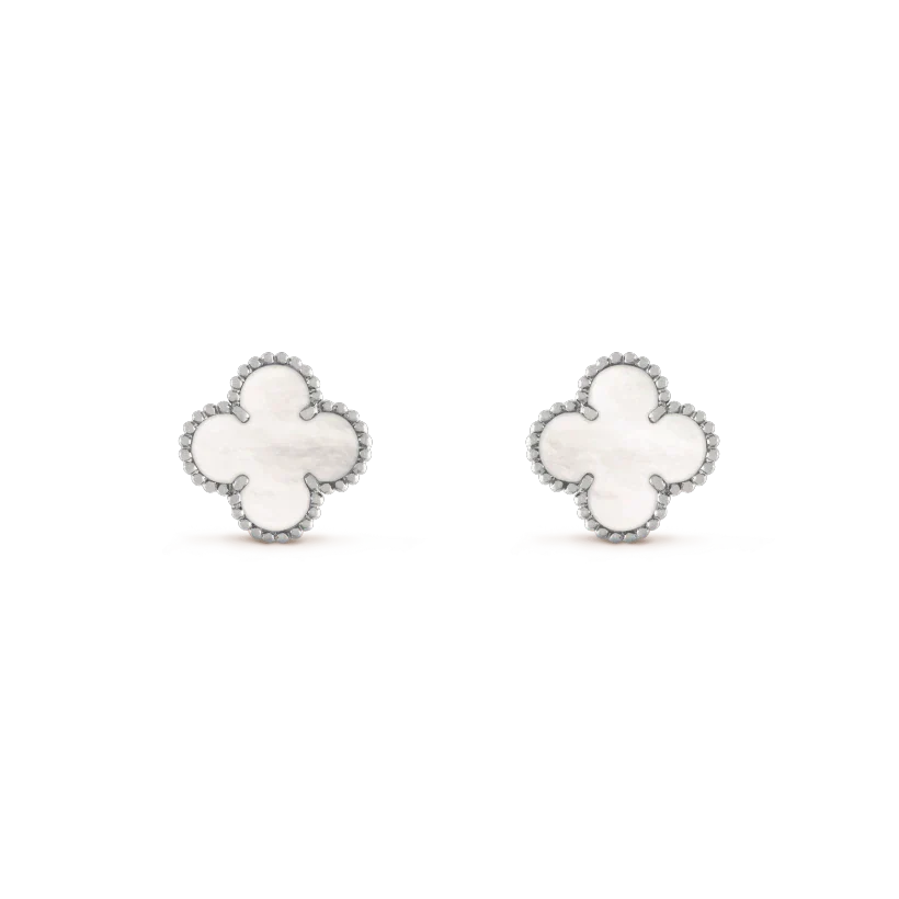 [Love Aura]CLOVER MEDIUM 1 MOTIFS  WHITE MOP EARRINGS SILVER