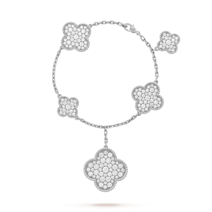 [Love Aura]CLOVER 6 MOTIFS SILVER DIAMOND BRACELET