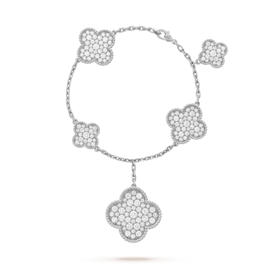 [Love Aura]CLOVER 6 MOTIFS SILVER DIAMOND BRACELET
