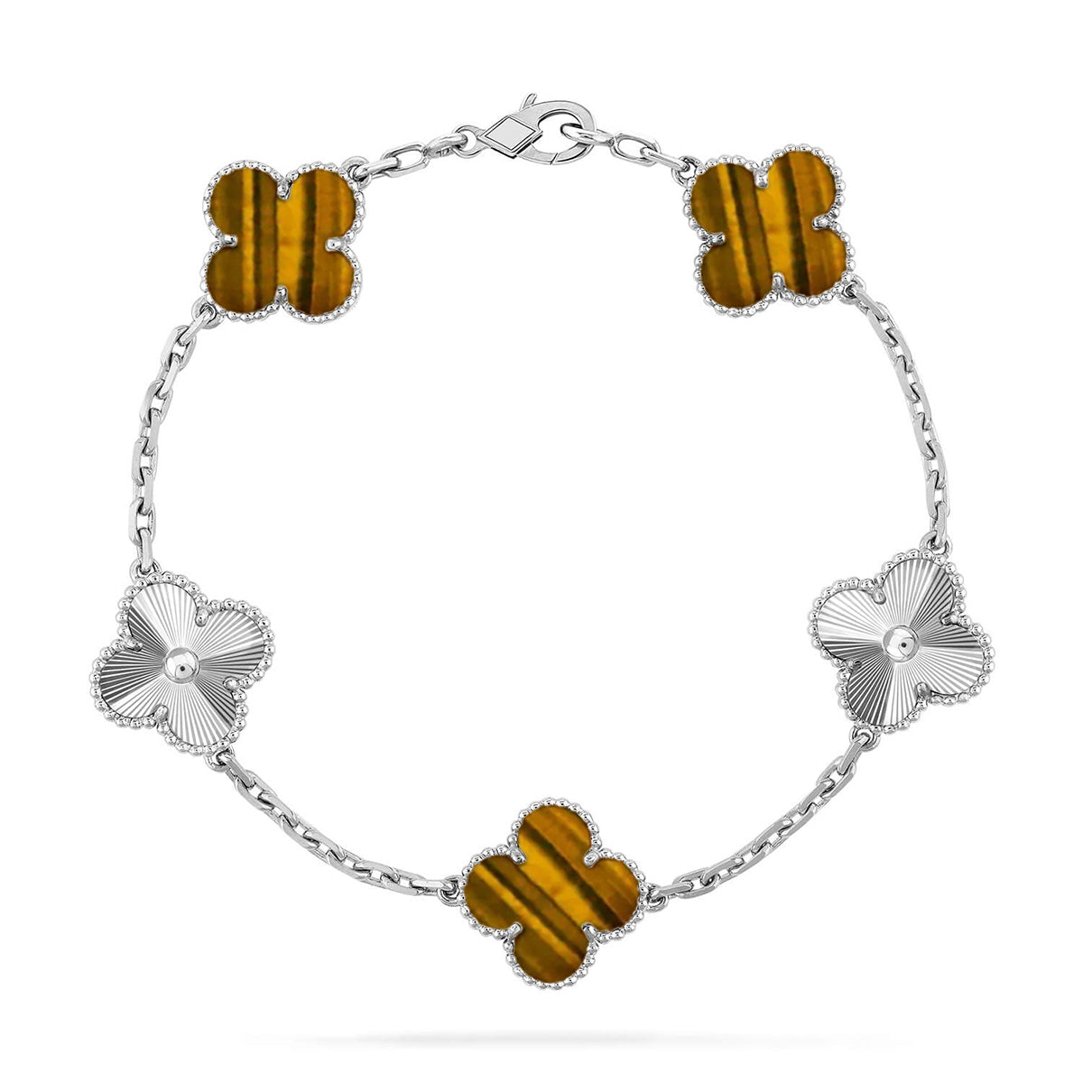 [Love Aura] CLOVER 5 MOTIFS TIGER EYE BRACELET COLLECTION