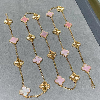 [Love Aura]CLOVER 20 MOTIFS LASER PINK MOP NECKLACE