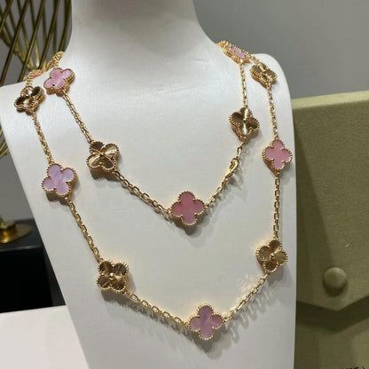 [Love Aura]CLOVER 20 MOTIFS LASER PINK MOP NECKLACE