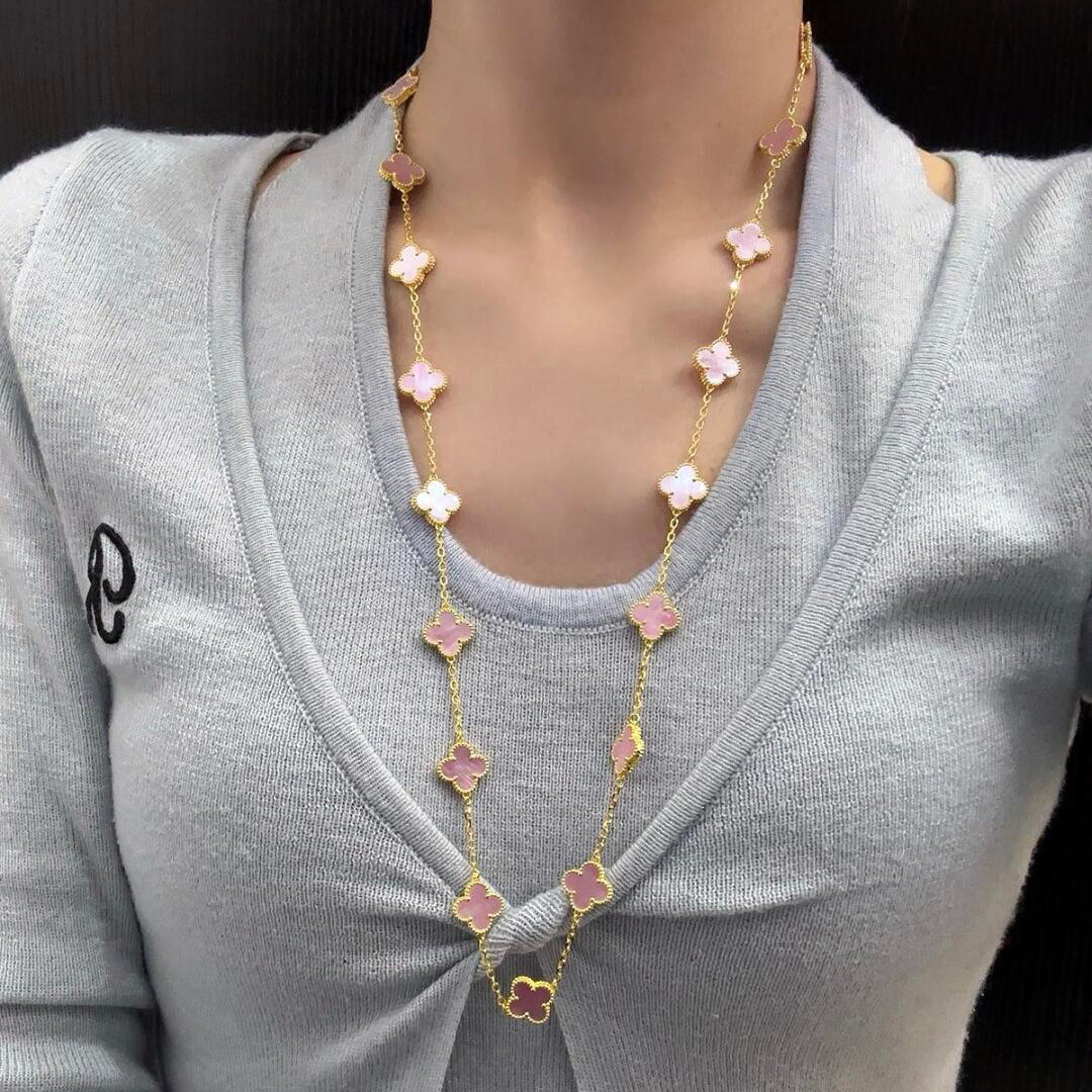 [Love Aura]CLOVER 20 MOTIFS PINK MOP NECKLACE
