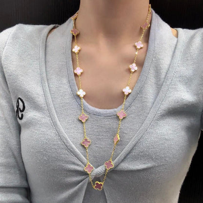 [Love Aura]CLOVER 20 MOTIFS PINK MOP NECKLACE