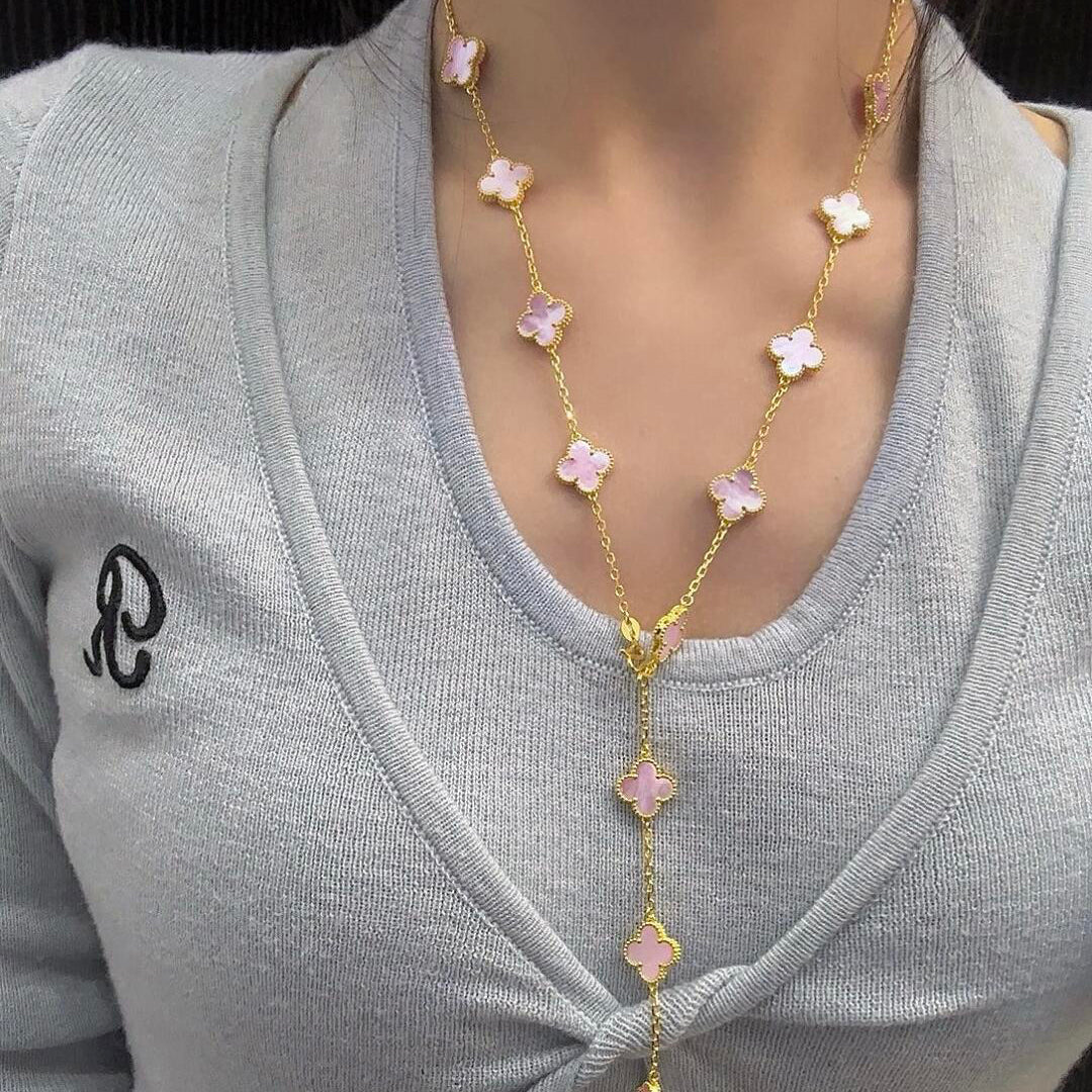 [Love Aura]CLOVER 20 MOTIFS PINK MOP NECKLACE