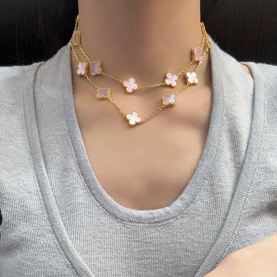 [Love Aura]CLOVER 20 MOTIFS PINK MOP NECKLACE