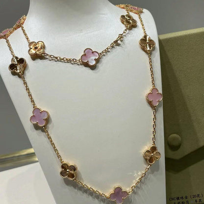 [Love Aura]CLOVER 20 MOTIFS LASER PINK MOP NECKLACE