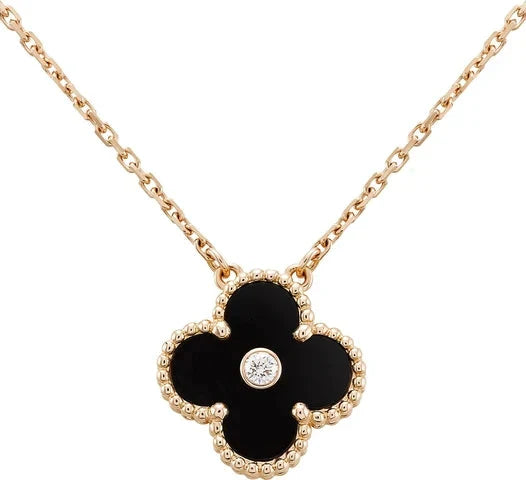 [Love Aura]CLOVER 15MM DIAMOND ONYX NECKLACE