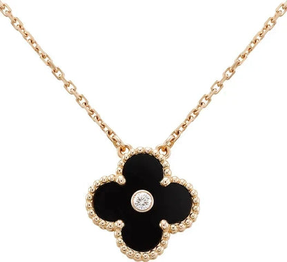 [Love Aura]CLOVER 15MM DIAMOND ONYX NECKLACE