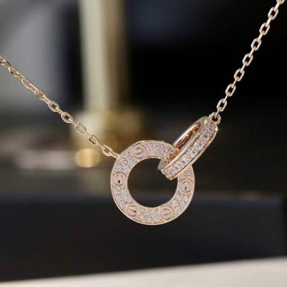 [Love Aura]LOVE 7.6MM NECKLACE ROSE GOLD AND SILVER  FULL DIAMOND