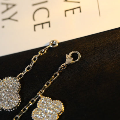 [Love Aura]CLOVER BRACELET 5 MOTIF SILVER DIAMOND PAVED