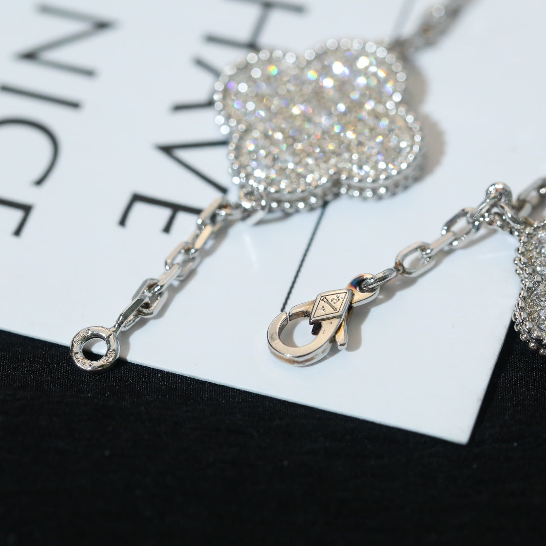 [Love Aura]CLOVER BRACELET 5 MOTIF SILVER DIAMOND PAVED