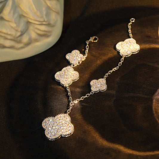 [Love Aura]CLOVER BRACELET 5 MOTIF SILVER DIAMOND PAVED