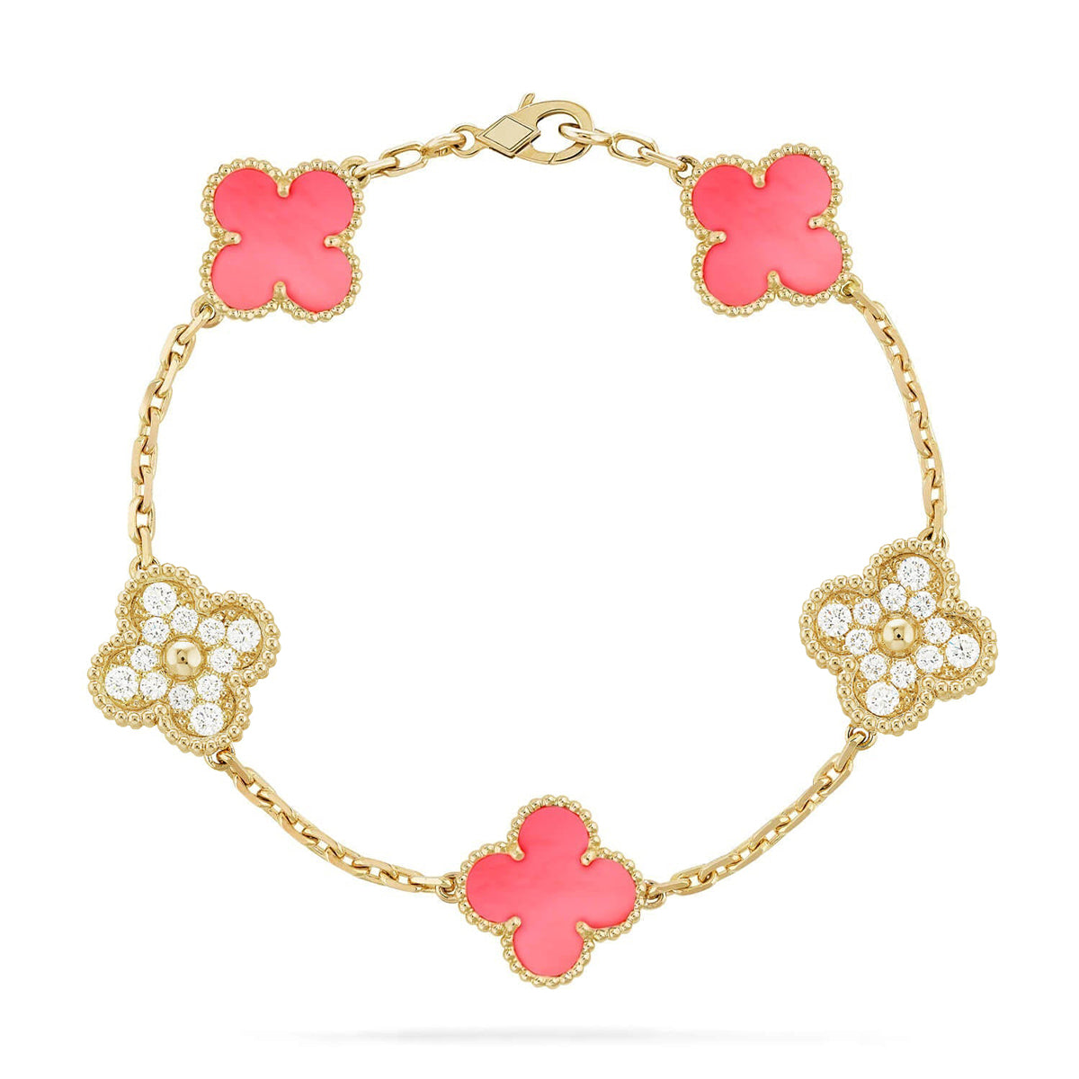 [Love Aura] CLOVER 5 MOTIFS  PINK MOP BRACELET COLLECTION