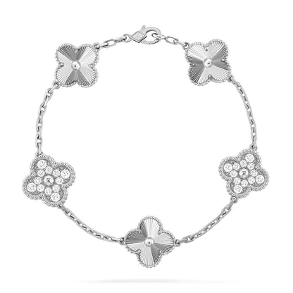 [Love Aura]CLOVER 5 MOTIF SILVER DIAMOND BRACELET