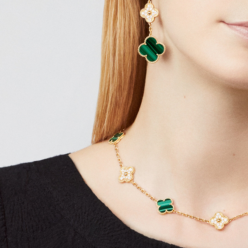 [Love Aura]CLOVER 10 MOTIFS MALACHITE DIAMOND NECKLACE