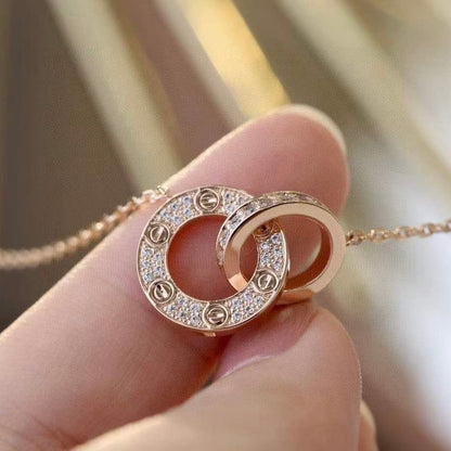 [Love Aura]LOVE 7.6MM NECKLACE ROSE GOLD AND SILVER  FULL DIAMOND