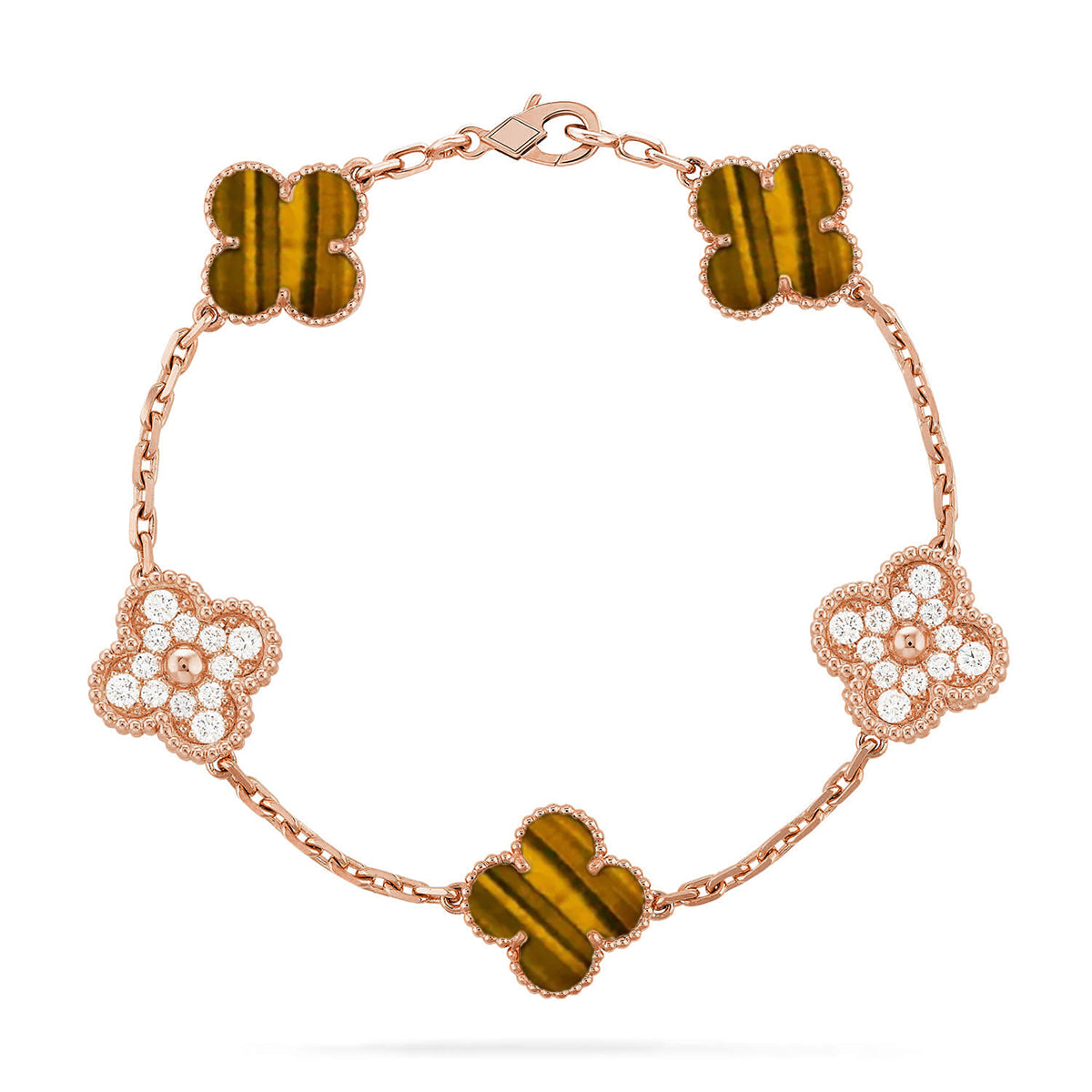 [Love Aura] CLOVER 5 MOTIFS TIGER EYE BRACELET COLLECTION