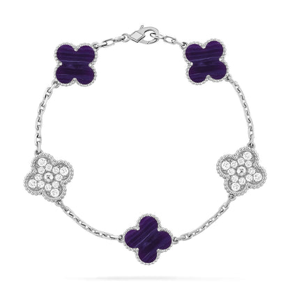 [Love Aura]CLOVER 5 MOTIF PURPLE STRIPES BRACELET COLLECTION