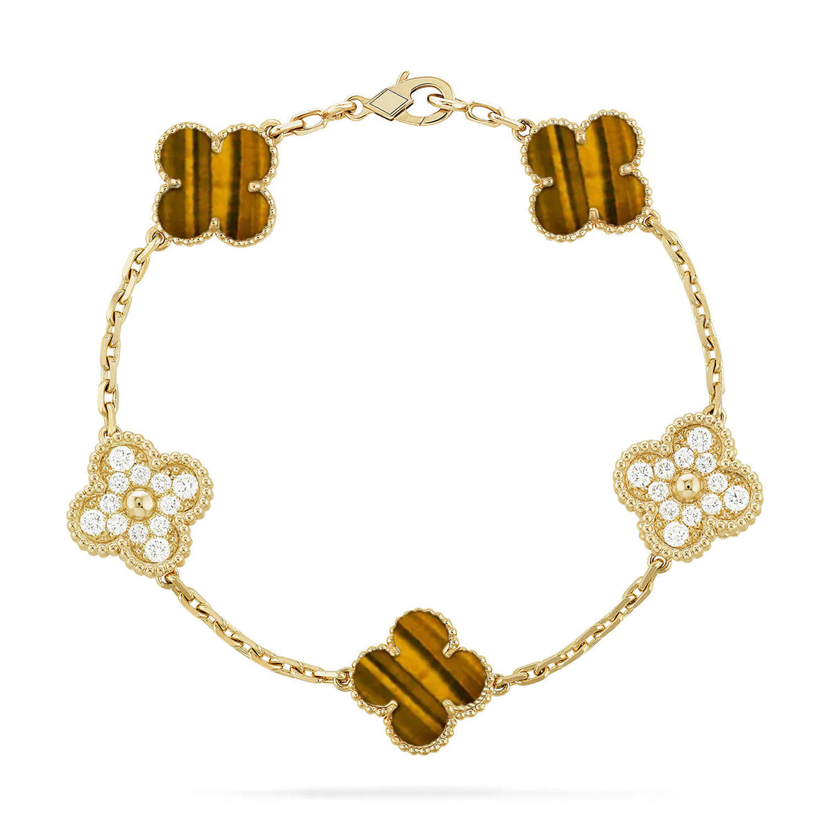 [Love Aura] CLOVER 5 MOTIFS TIGER EYE BRACELET COLLECTION