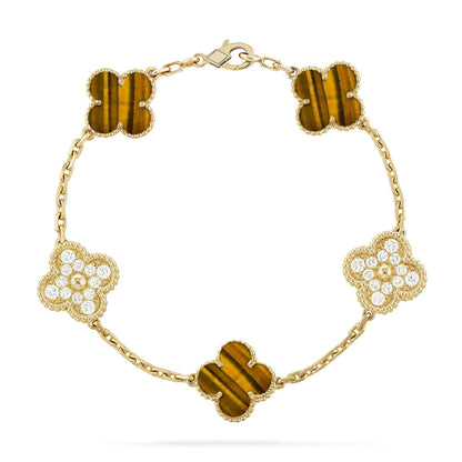[Love Aura] CLOVER 5 MOTIFS TIGER EYE BRACELET COLLECTION