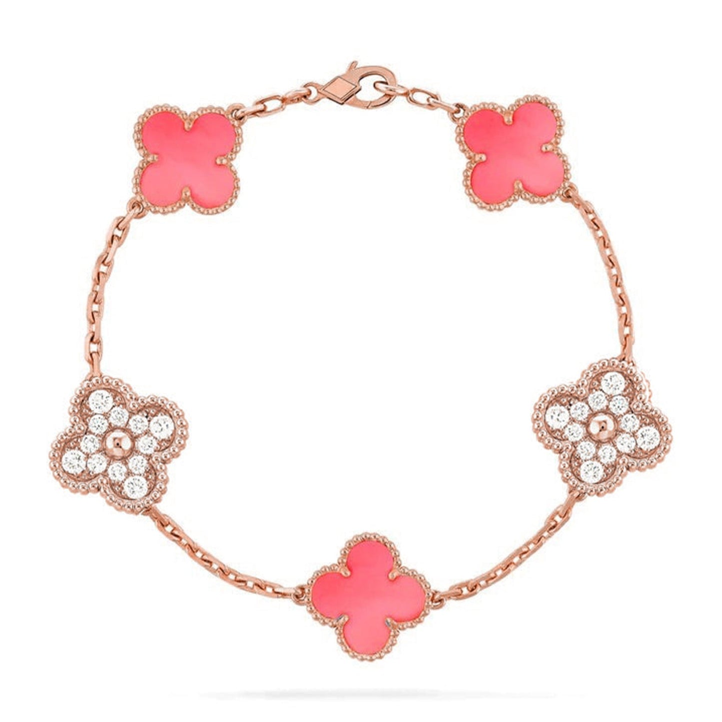 [Love Aura] CLOVER 5 MOTIFS  PINK MOP BRACELET COLLECTION