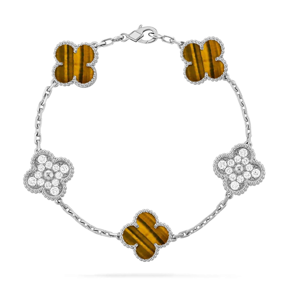 [Love Aura] CLOVER 5 MOTIFS TIGER EYE BRACELET COLLECTION