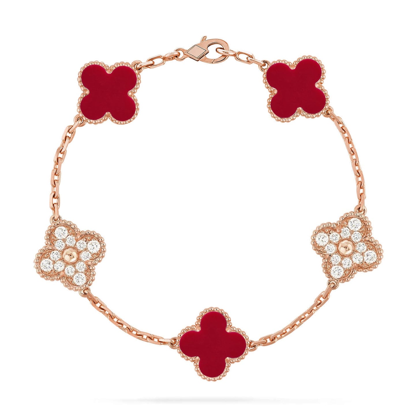 [Love Aura] CLOVER 5 MOTIF RED CORNELIAN BRACELET COLLECTION
