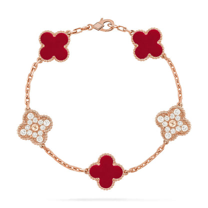 [Love Aura] CLOVER 5 MOTIF RED CORNELIAN BRACELET COLLECTION