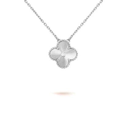 [Love Aura]CLOVER  15MM DIAMOND LASER NECKLACE SILVER