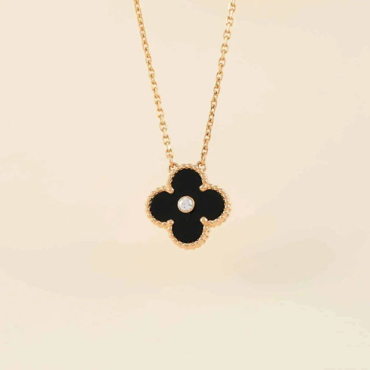 [Love Aura]CLOVER 15MM DIAMOND ONYX NECKLACE