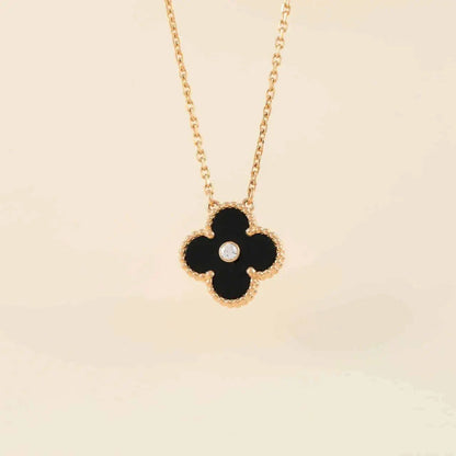 [Love Aura]CLOVER 15MM DIAMOND ONYX NECKLACE