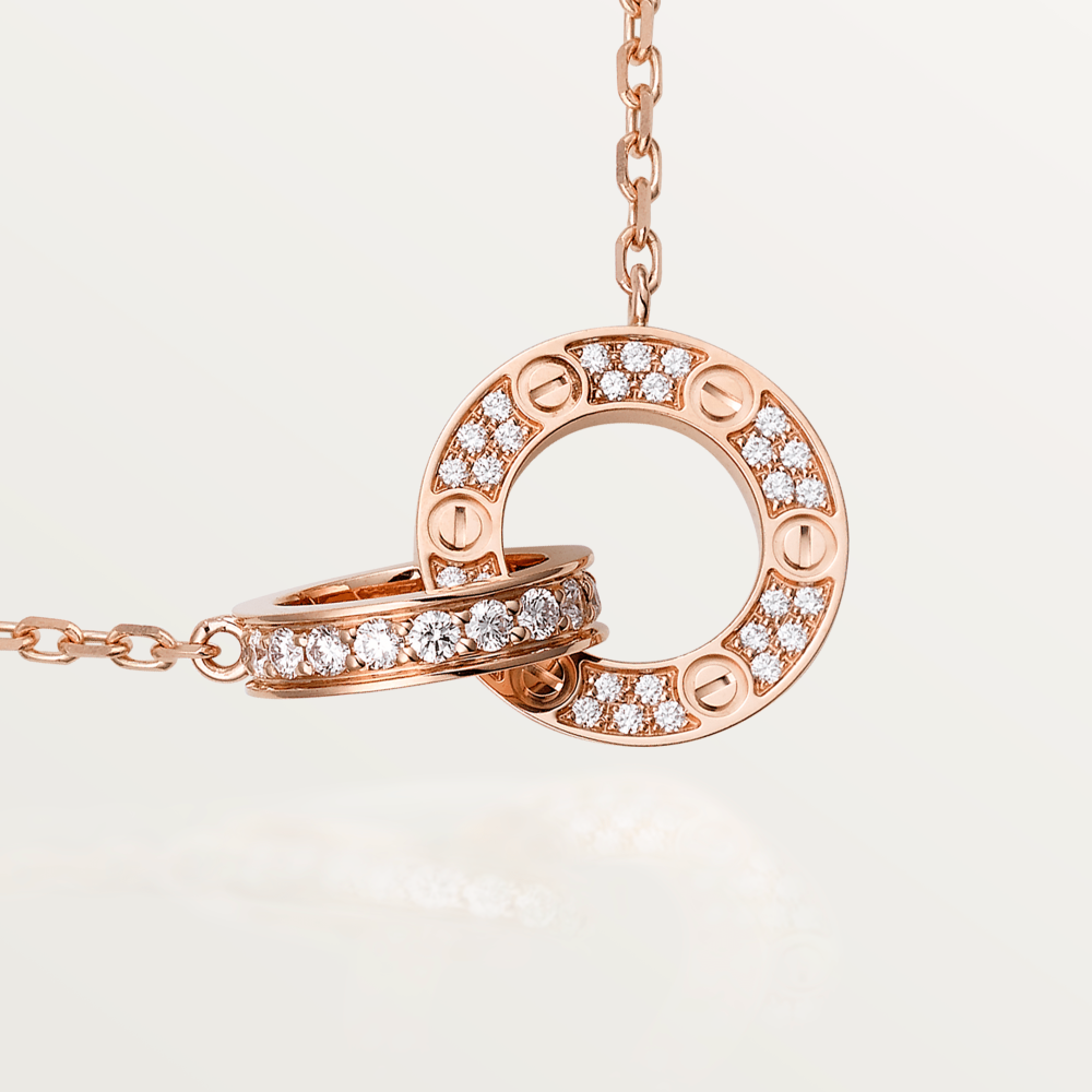 [Love Aura]LOVE 7.6MM NECKLACE ROSE GOLD AND SILVER  FULL DIAMOND