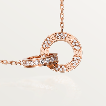 [Love Aura]LOVE 7.6MM NECKLACE ROSE GOLD AND SILVER  FULL DIAMOND