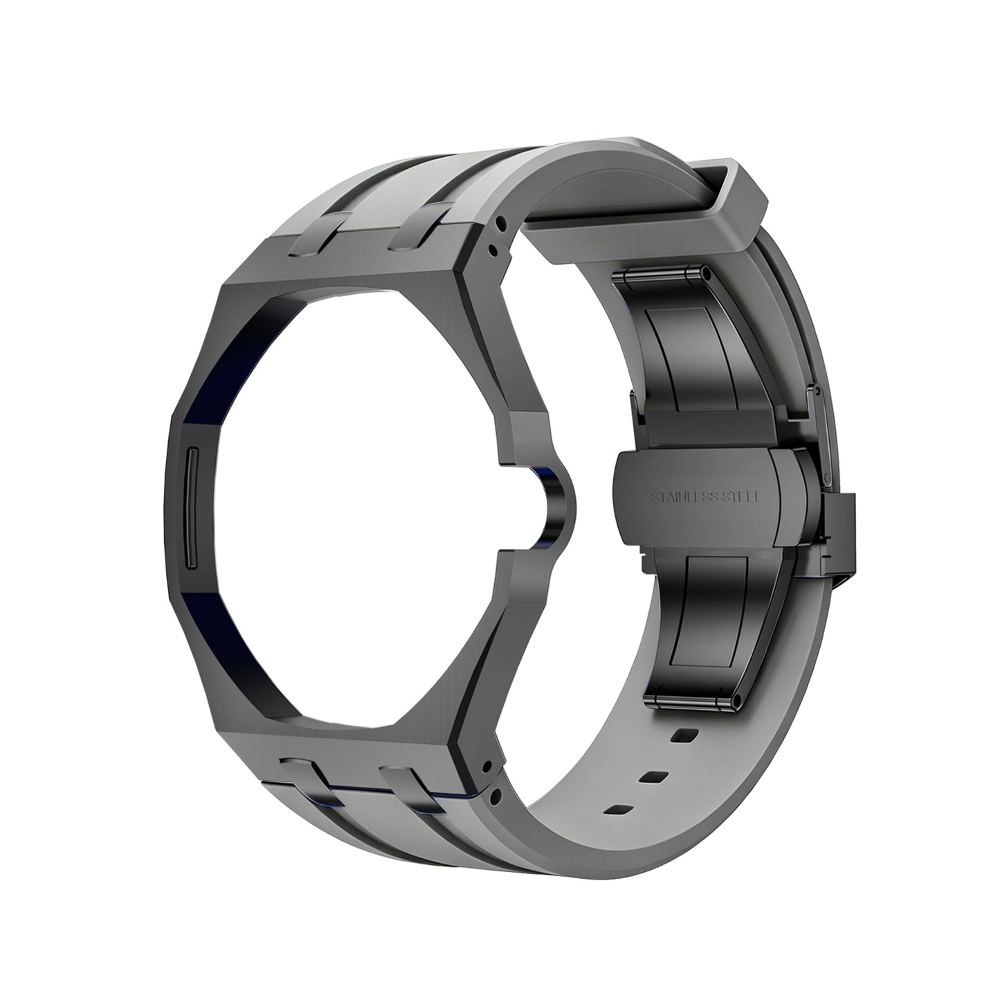 Oak Pop Black Steel  Silicone Strap