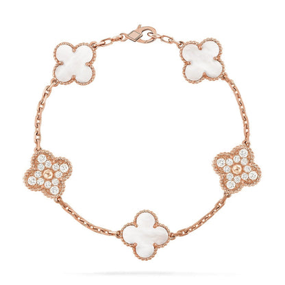 [Love Aura]CLOVER WHITE PEARL MOP 5 MOTIF BRACELET COLLECTION