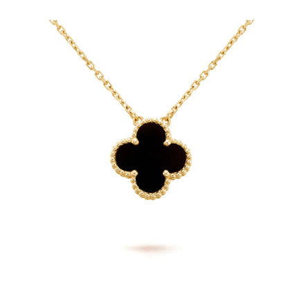 [Love Aura]CLOVER 15MM BLACK ONYX SINGLE FLOWER NECKLACE