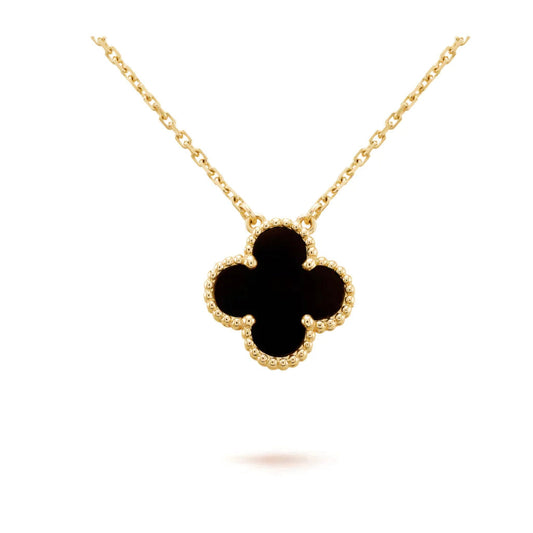 [Love Aura]CLOVER 15MM BLACK ONYX SINGLE FLOWER NECKLACE