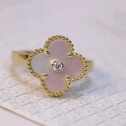 [Love Aura]CLOVER PINK MOP RING GOLD DIAMOND