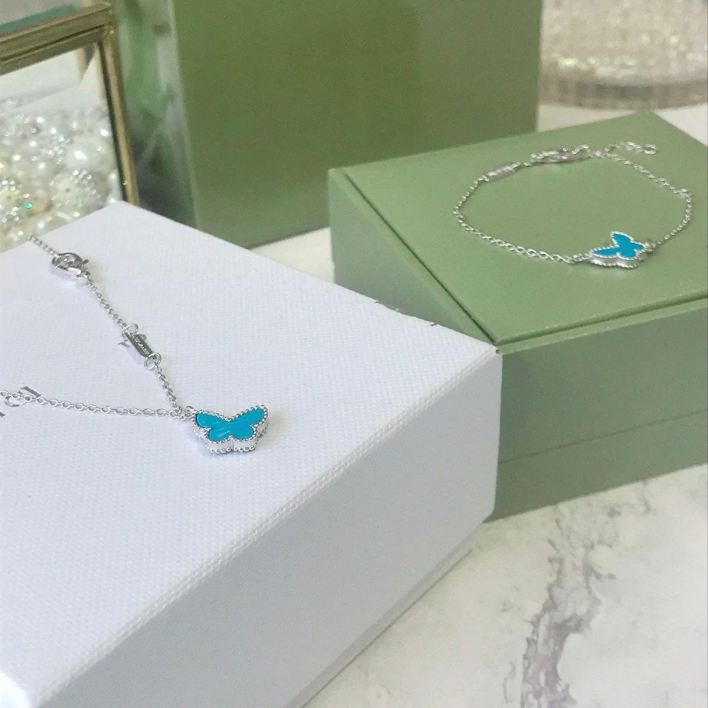 [Love Aura]BUTTERFLY TURQUOISE BUTTERFLY BRACELET SILVER