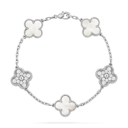 [Love Aura]CLOVER WHITE PEARL MOP 5 MOTIF BRACELET COLLECTION