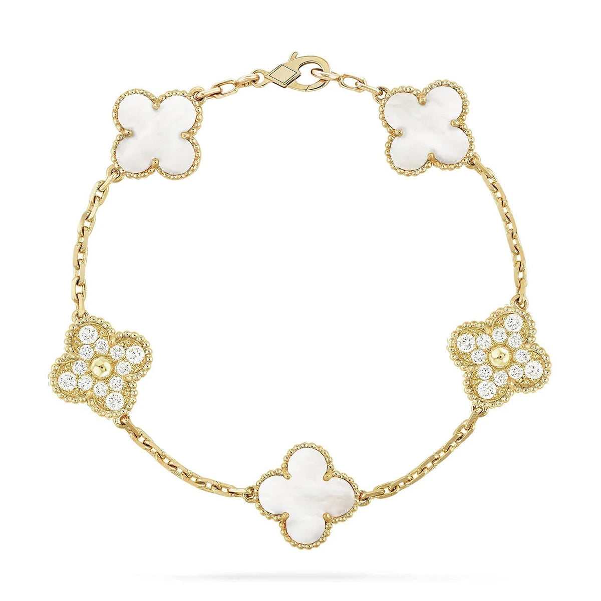 [Love Aura]CLOVER WHITE PEARL MOP 5 MOTIF BRACELET COLLECTION